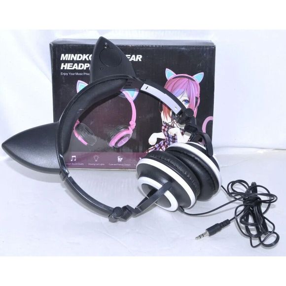 Cat Ear Headphones Led Light Up 2 Modes Blue Girls - Wired Tested - Picture 3 of 6